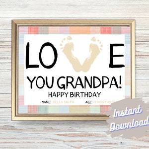 Regalo per il compleanno del nonno, impronta del piede / regalo per il nonno da Baby Keepsake / biglietto di auguri di compleanno stampabile / regalo digitale personalizzato