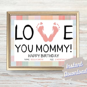 Presente de aniversário para mamãe: Footprint | Presente para nova mamãe da Baby Keepsake | Cartão de aniversário para impressão | Presente digital personalizado