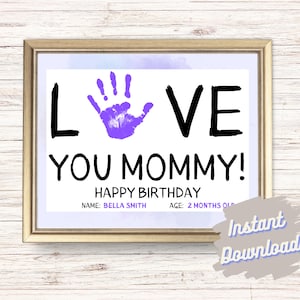 Cartão de aniversário com impressão de mão Love You Mommy | Lembrança de arte com impressão de mão | Cartão de aniversário para impressão para mamãe | Presentes personalizados com impressão digital