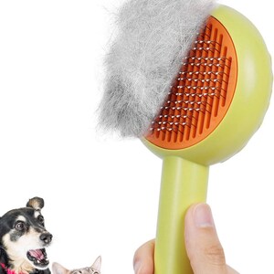 Cat/Dog Comb Brush for Pets- Grooming Tool and Easy to Use, Self-Cleaning Sliker Brush for Removes Mats, Tangles, and Loose Hair