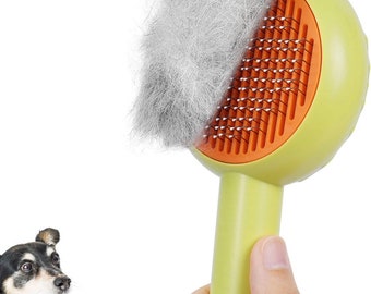 Cat/Dog Comb Brush for Pets- Grooming Tool and Easy to Use, Self-Cleaning Sliker Brush for Removes Mats, Tangles, and Loose Hair