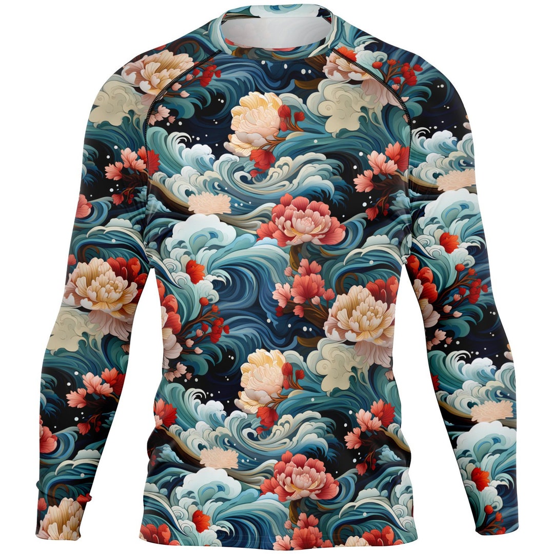 Japanese Flowers Rash Guard. UPF Long Sleeve Activewear Compression ...
