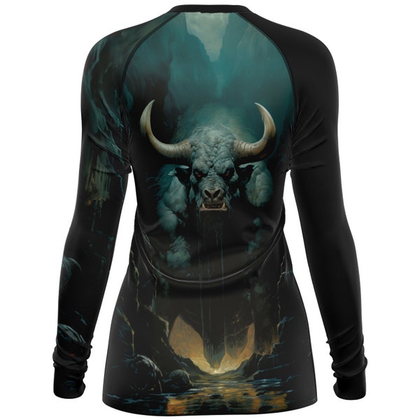 Taurus Zodiac Killer Rash Guard (F). UPF Long Sleeve Activewear compression shirt, perfect for Nogi bjj, mma, wrestling, weightlifting and +