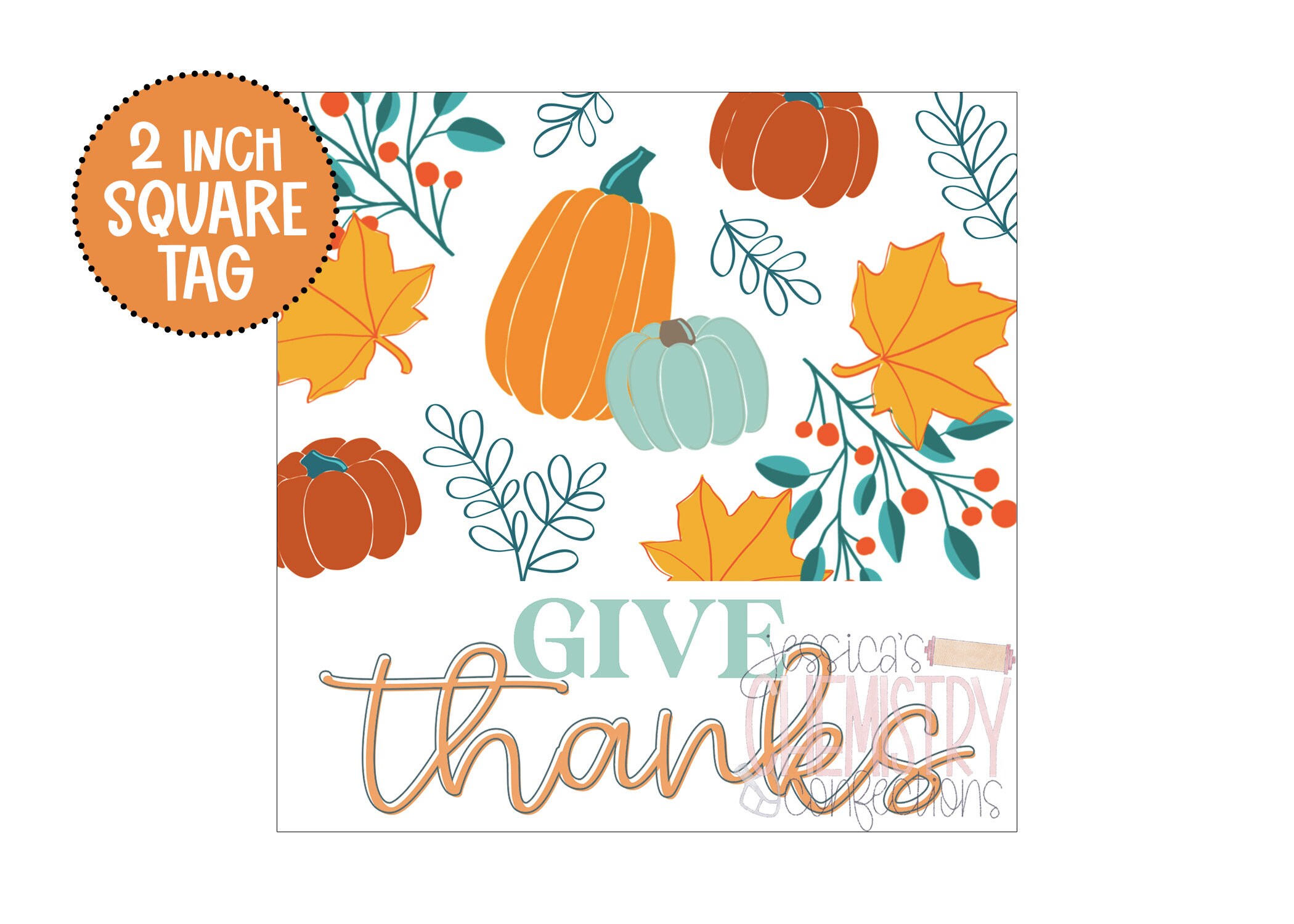 Give Thanks square tag | Thanksgiving tag | Happy Thanksgiving tag  | Fall tag | Cookie tag | Cookie printable | Instant download
