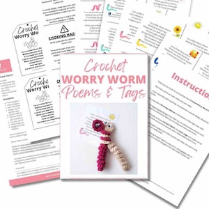PRINTABLE Worry Worm TAGS, Poem Tags for Crochet Worry Worms, Display Card, Emotional Support, Anxiety Worm Hang Tags, Worry Pet Notes, Gift