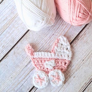 Baby Stroller Appliqué CROCHET PATTERN, Baby Shower Gift, Baby Blanket Embellishment, Easy Baby Gift, Newborn Baby Girl & Boy, Baby Card DIY