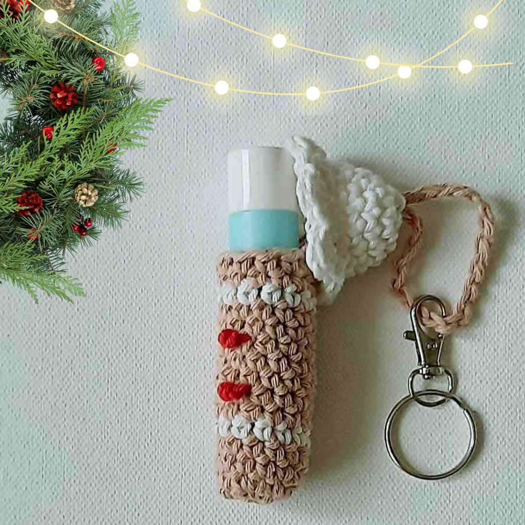 Gingerbread Man Lip Balm Holder Keychain Crochet