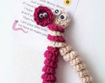 CROCHET PATTERN + Poem TAGS, Worry Worm Crochet Pattern, Beginner Crochet Pattern for Worry Worms, Stress Relief Toy, Fidget Toy