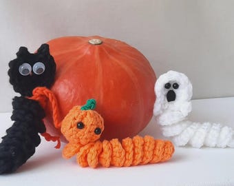 3 Easy Halloween Worry Worm Crochet Patterns | Crochet Pattern for Kids | Cute Amigurumi Toy | Emotional Support Toy | Instant Download