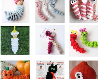 15 Worry Worm Crochet Patterns |  Crocheted Worry Worm | Sensory Fidget Worry Worm | Desktop Toy Worry Worm | Instant Download