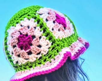 Granny Squares & Stripes Bucket Hat Crochet Pattern | Crochet Bucket Hat Pattern | Crochet Summer Hat Pattern | Instant Download