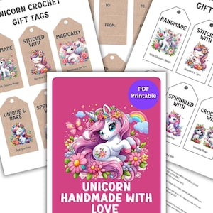 6 Crochet Printable Unicorn Tags | PDF Printable Set of 6 Tags | Present Tags | Instant Download