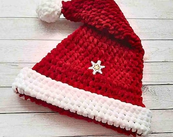 Easy Chunky Santa Hat Crochet PATTERN, Quick Simple Santa Beanie Tutorial, Festive Winter Headwear, Christmas Crochet, Velvet Chenille Yarn