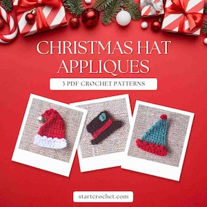 3 Crochet Christmas Hat Appliqué Patterns | Santa, Elf, & Snowman Crochet Patterns | BONUS Gift Tags | Christmas Crochet | Instant Download