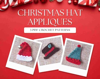 3 Crochet Christmas Hat Appliqué Patterns | Santa, Elf, & Snowman Crochet Patterns | BONUS Gift Tags | Christmas Crochet | Instant Download