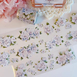 Nastro adesivo trasparente in PET / Gardenia bianca / Per scrapbooking, journaling creativo, creazione di biglietti, progetti artistici e artigianali