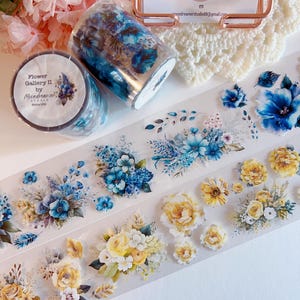 Galerie de fleurs II | Ruban adhésif PET transparent | Pour le scrapbooking, la création d'un journal créatif, la fabrication de cartes, les projets artistiques et créatifs