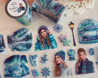 Aurora Tranquility Pre-cut PET Tape: Scrapbooking, Journaling, Arts and Crafts Projects