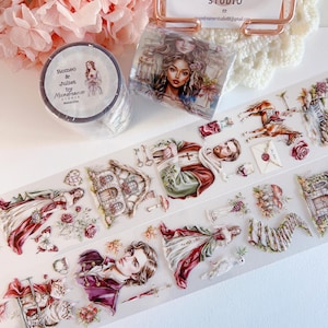 Romeo y Julieta / Cinta PET transparente / Para scrapbooking, diarios creativos, fabricación de tarjetas, proyectos de arte y manualidades