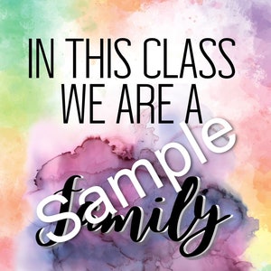 PRINTABLE Poster - In This Class We Are a Family Watercolor classroom office poster INSTANT DOWNLOAD