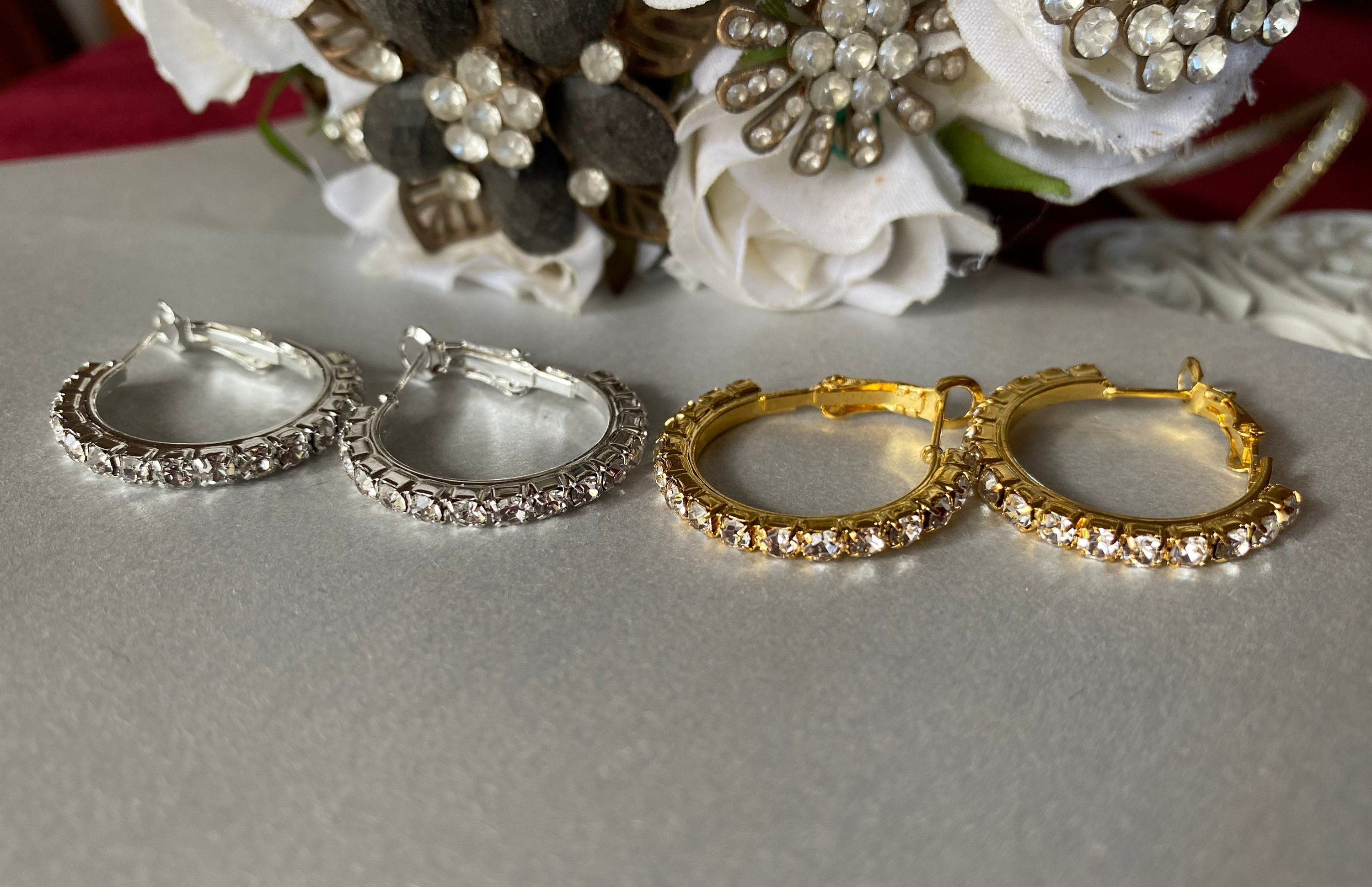Small rhinestone 2024 hoop earrings