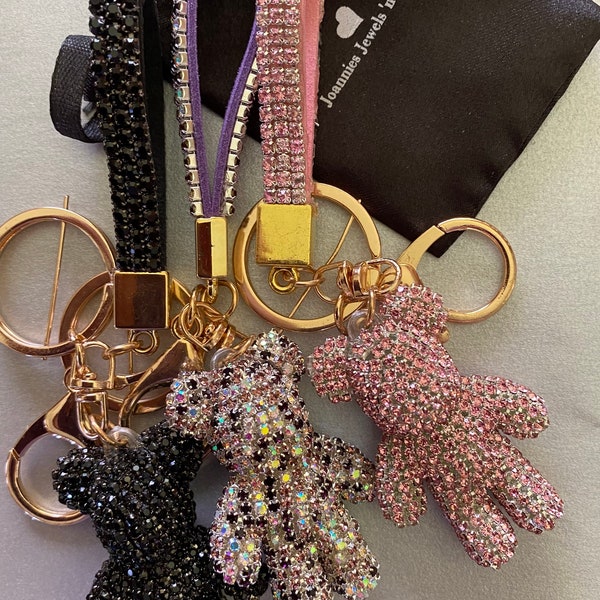 Pink Teddy Bear Crystal Keychain main image 0