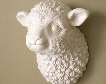 Babydoll Sheep Head Wall Mount / Wall Sculpture – Lamb Sculpture, Farmhouse & Nursery Decor