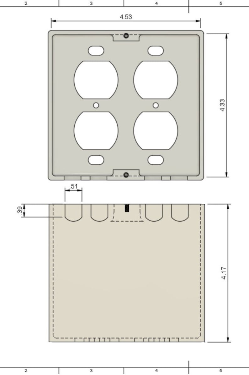 Outlet Measurements DEEP Dual Round Duplex Outlet Cover W/ 4 Bottom or Top Cord Exits ...