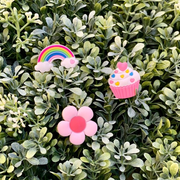 Girly Girl Shoe Charms - Set of 2: Cupcake, Rainbow, and Flower
