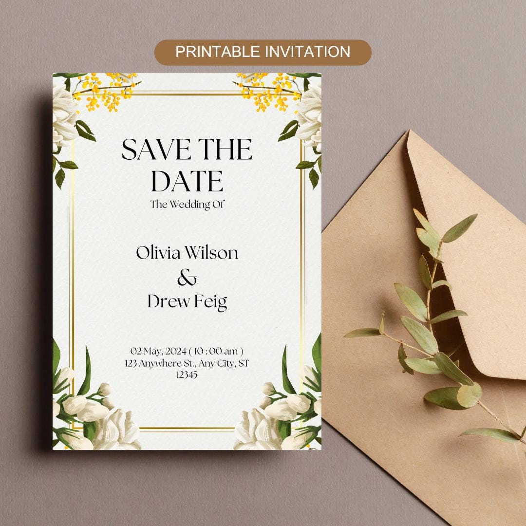Save the Date Template | Printable Wedding Card | Editable Canva & PDF ...