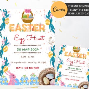 Easter Egg Hunt Invitation, Easter Egg Invite, Editable Easter Invitation, Egg Hunt Invitation, Bunny Invitation, Easter Bunny Invitation