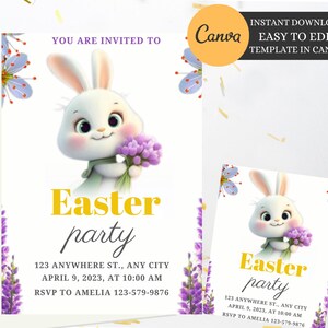 Easter bunny party invitation, Easter Egg Invitation, Easter Egg Hunt Party Bunny Invitation,  Easter Bunny Invite Party, instant download