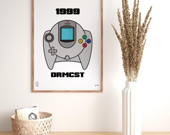 Lámina decorativa con diseño de mando de Dreamcast / Decoración retro para videojuegos (PDF digital)