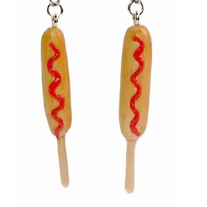 Corndog Earrings with Ketchup for Halloween Cosplay Costume Kawaii Birthday Christmas Fair Football Miniature Faux Food