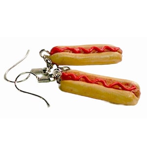 Hotdog Earrings with Ketchup for Halloween Cosplay Costume Kawaii Birthday Christmas Miniature Faux Food