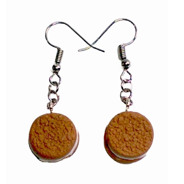 Oatmeal Cream Pie Cookie Earrings for Birthday Party Halloween Cosplay Costume Kawaii Christmas Miniature Comfort Food