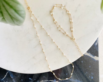 Dew Drop Dainty Freshwater Pearl Necklace, Minimal Bridal Necklace, Wedding Necklace, 14k Gold Filled