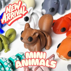 3D Printed Squirrel Articulating Mini Animals - Cute Posable Fidget Toys - Fun Gifts for All Ages - Animal Party Favors - Sensory Toy