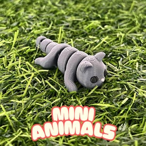 3D Printed Gray Cat Articulating Mini Animals - Cute Posable Fidget Toys - Fun Gifts for All Ages - Animal Party Favors - Sensory Toy