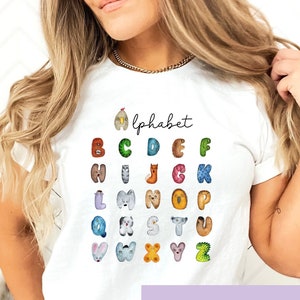 Alphabet Shirt For Teacher ABC T-shirt Pre-K Kindergarten Teacher Shirt Teacher Appreciation Gift Back to School Shirt Matching Teacher Team