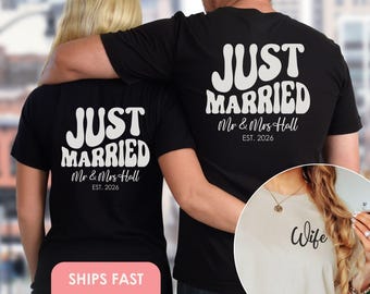 Newlyweds Gifts Just Married Shirts Mr and Mrs Gift For Bride From Bridesmaids Gift For Groom Honeymoon Tshirts Custom Bride and Groom Tee