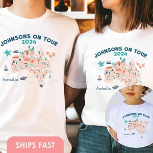 Maglietta per viaggio in famiglia in Australia Regalo Caravan Australia Day Viaggio Mappa dell'Australia Famiglia Caravan Campeggio Vacanza Magliette abbinate Tour Australia