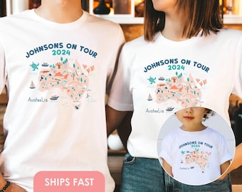 Koszulka prezentowa na rodzinną wycieczkę do Australii, przyczepa kempingowa, dzień w Australii, podróż do Australii, mapa, rodzinna przyczepa kempingowa, wakacje, pasujące koszulki, wycieczka do Australii