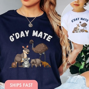 Chemise animaux australiens T-shirt fête de l'Australie pour enfants, koala fier du drapeau australien, famille australienne, t-shirt de l'outback australien fabriqué en Australie