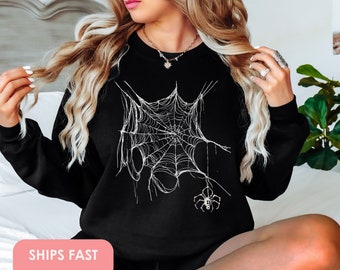 Spider Halloween Sweatshirt Tarantula Spider Web Sweatshirt Halloween Spooky Black and White Halloween Sweatshirt Vintage Halloween Spiders