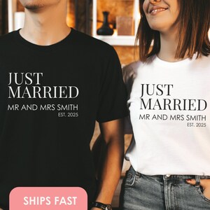 Just Married Shirts Gift Mr and Mrs Shirts Gift For Bride From Bridesmaids Gift For Groom Honeymoon Tshirts Matching Custom Bride and Groom
