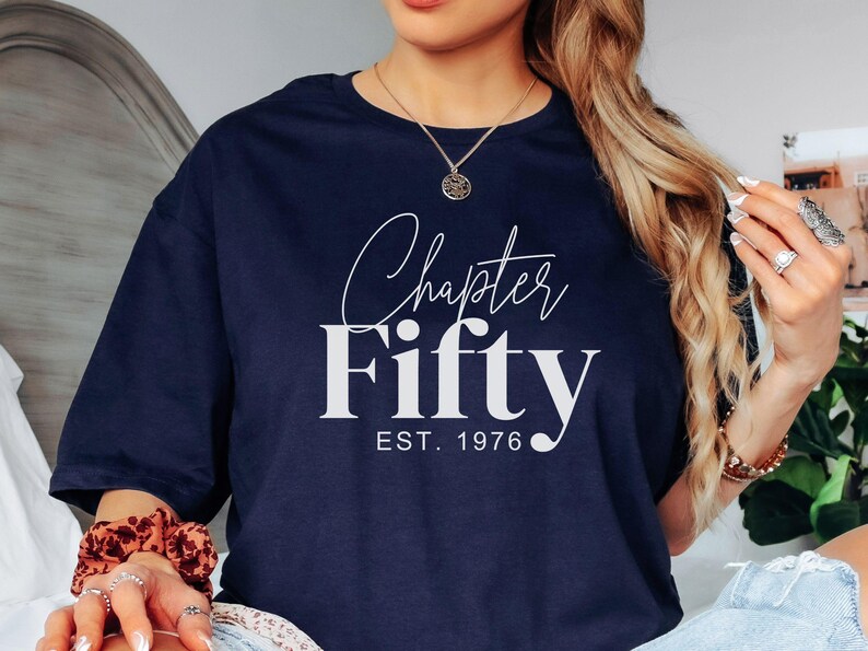 50th Birthday Gift for Women 1976 TShirt 50th Birthday Shirt Book Lovers Birthday Gift For Friend Turning Fifty Gift For Mom 50th Gift Tee Navy