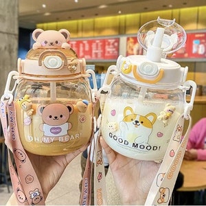 1.3l Kawaii Water Bottle With Straw And Sticker,kawaii Bear Water Bottle,kawaii  Portable Water Bottle,cute Water(blue)