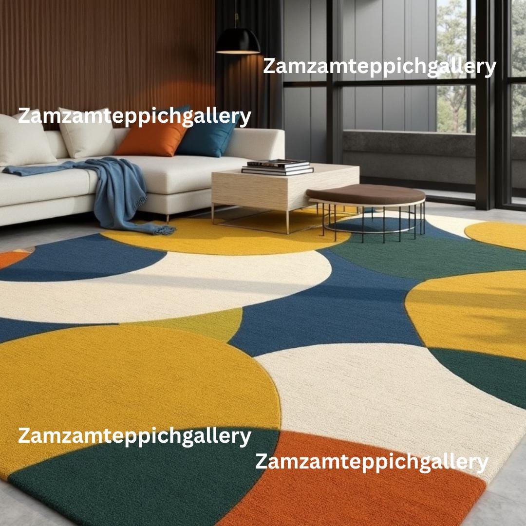 Hand Tufted Modern Wool Rug – Geometric Circle Design - Etsy