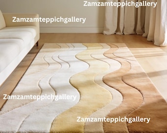 Alfombra ondulada de lana tejida a mano / Alfombra moderna esculpida
